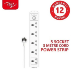 itel 5 Sockets 3Metre Cord Power Strip Extension Box