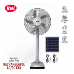 itel 16 Inches AC/DC Solar Rechargeable Fan With Panel & 2 Bulbs