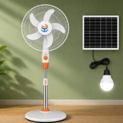 16″ Solar Rechargeable Standing fan With One Bulb