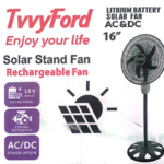 Twyford 16" rechargeable solar standing fan with panel