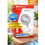 KAMISAFE KM-F0536 Rechargeable Fan – 2000mAh, USB, 3 Speeds