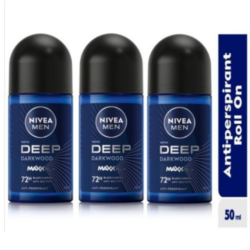 NIVEA MEN Deep Anti-Perspirant Roll-on For Men, 72h - 50ml (Pack of 3)