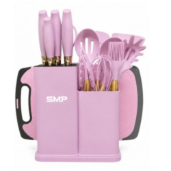 SMP 19pcs Non Stick Silicone cooking spoon and Kitchen knife set