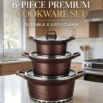 BROCOOK 6 Piece Cast Aluminum(Marble) Non Stick Cookware Set with Lids