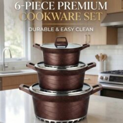 BROCOOK 6 Piece Cast Aluminum(Marble) Non Stick Cookware Set with Lids