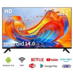 Smart TV 32 , Android 14.0 , 1+8G, Frameless , HD, WiFi, 2 HDMI 2 USB Ports + 1 year warranty - Black