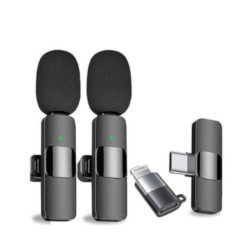 K9 Dual Wireless Lapel Microphone Lavalier Tie Condenser Double TYPE -C Android phones iPhone +IOS Adapter