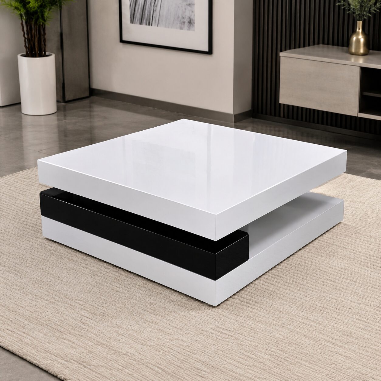 file_00000000112c72309a81607c5f9b6389 Modern High Gloss Center Table – White/Black - Image 1