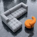Modern L-Shaped Bouclé Sofa with Accent Chair