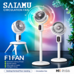 SAIAMU F1 Circulation Fan – Adjustable Desktop & Standing Fan with Remote Control